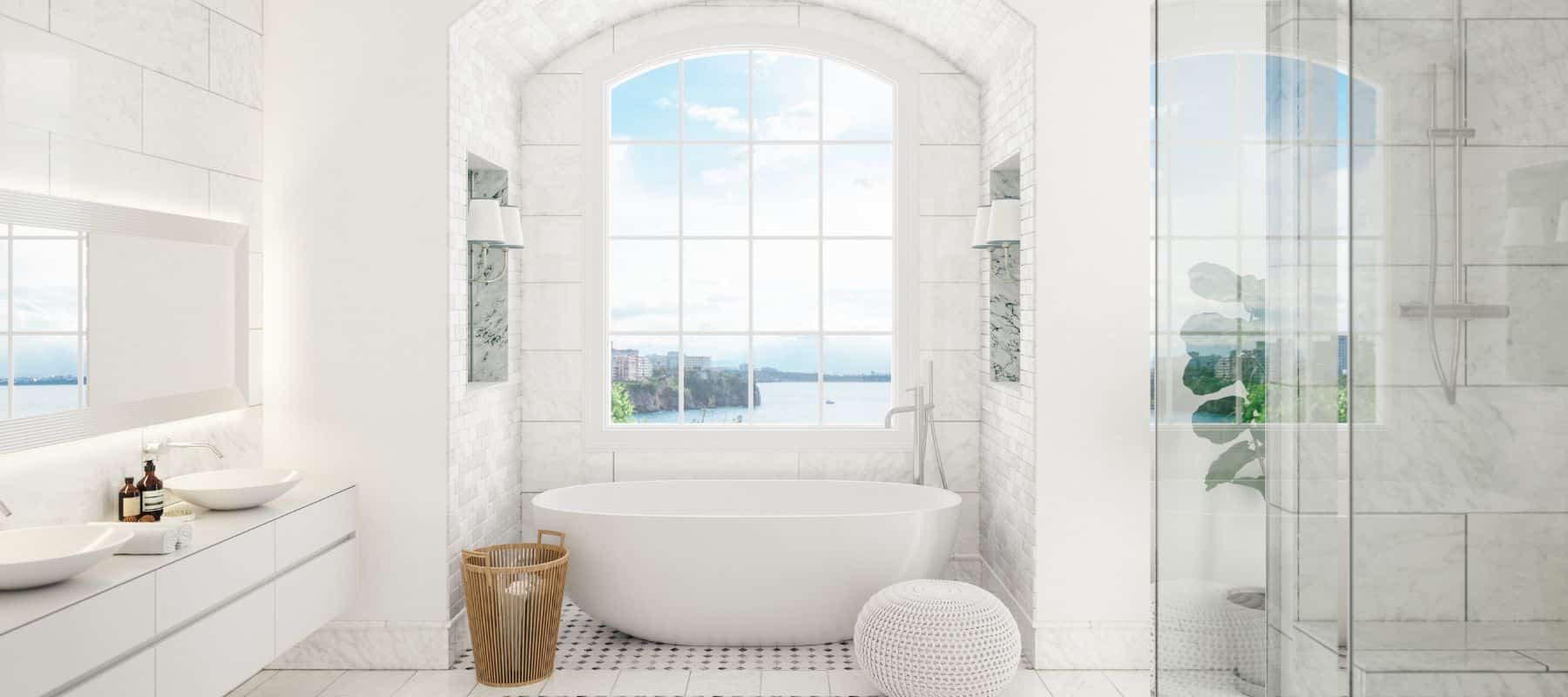 bathroom tub with a view onto a lake